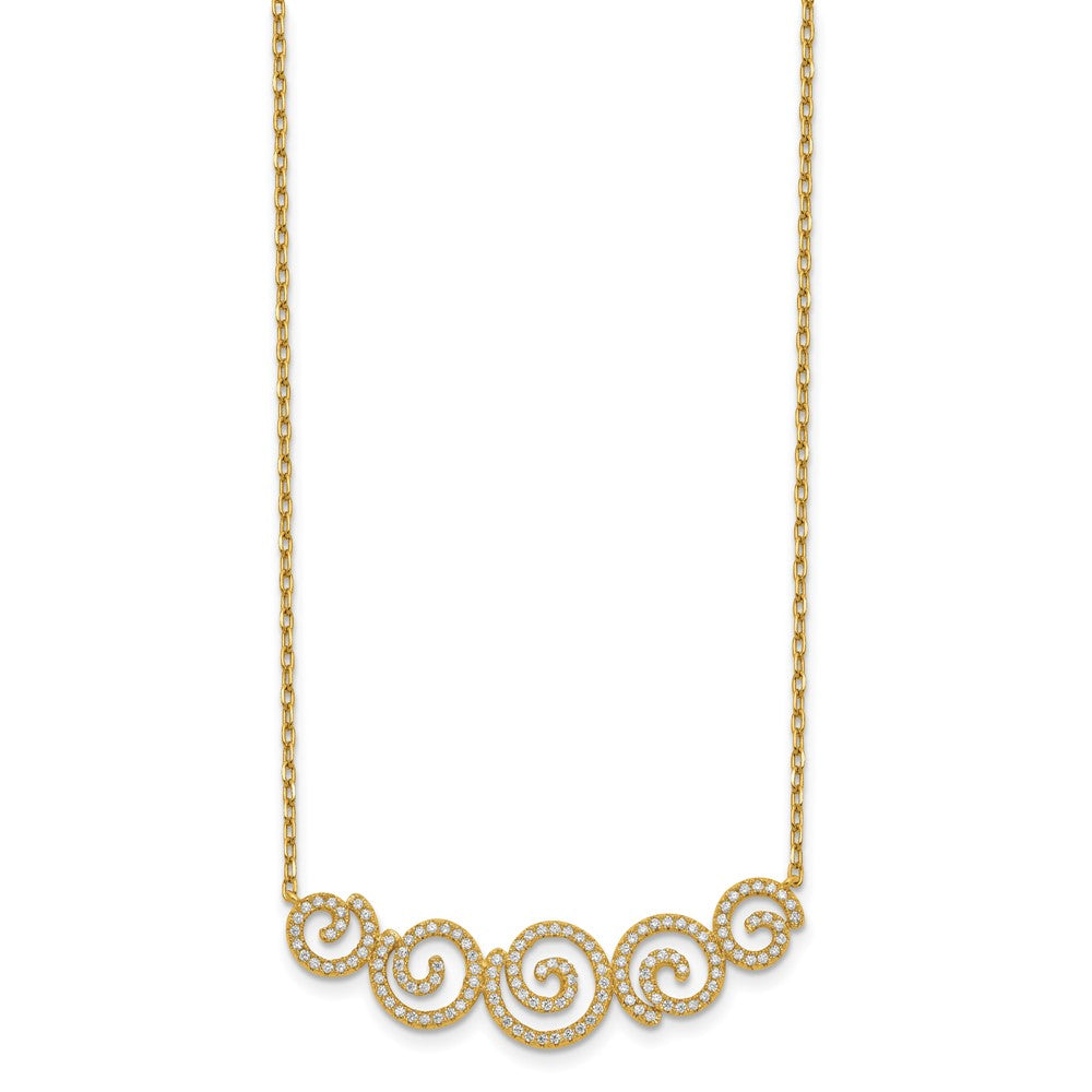 Sterling Silver Shimmer Gold-Tone Flash Gold-Plated 133 Stone Cz Swirls Necklace With 2 Inch Extender