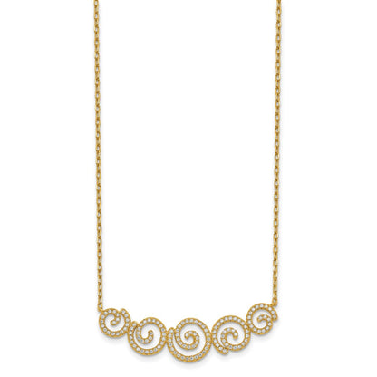 Sterling Silver Shimmer Gold-Tone Flash Gold-Plated 133 Stone Cz Swirls Necklace With 2 Inch Extender