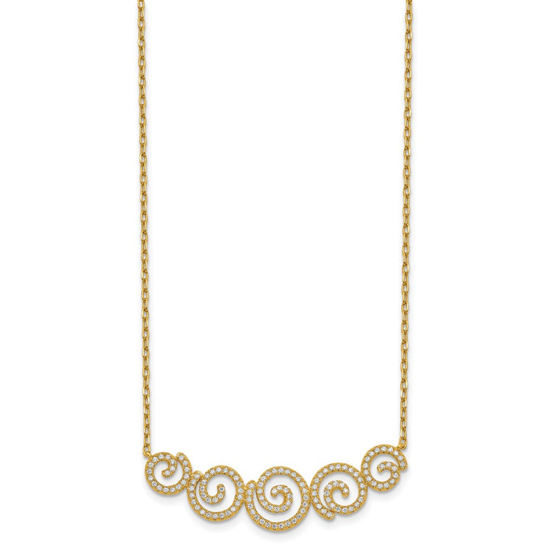 Sterling Silver Shimmer Gold-Tone Flash Gold-Plated 133 Stone Cz Swirls Necklace With 2 Inch Extender