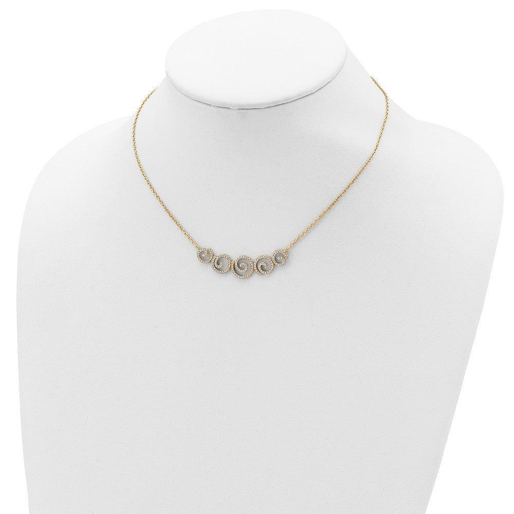 Sterling Silver Shimmer Gold-Tone Flash Gold-Plated 133 Stone Cz Swirls Necklace With 2 Inch Extender