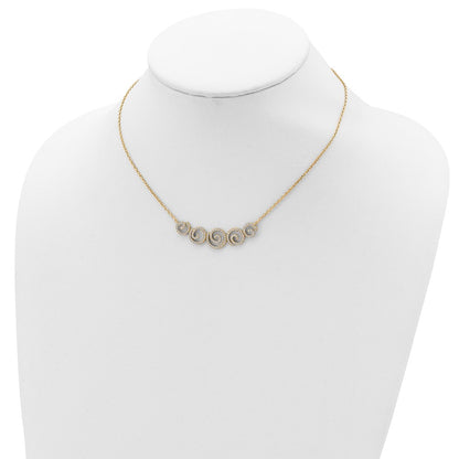 Sterling Silver Shimmer Gold-Tone Flash Gold-Plated 133 Stone Cz Swirls Necklace With 2 Inch Extender
