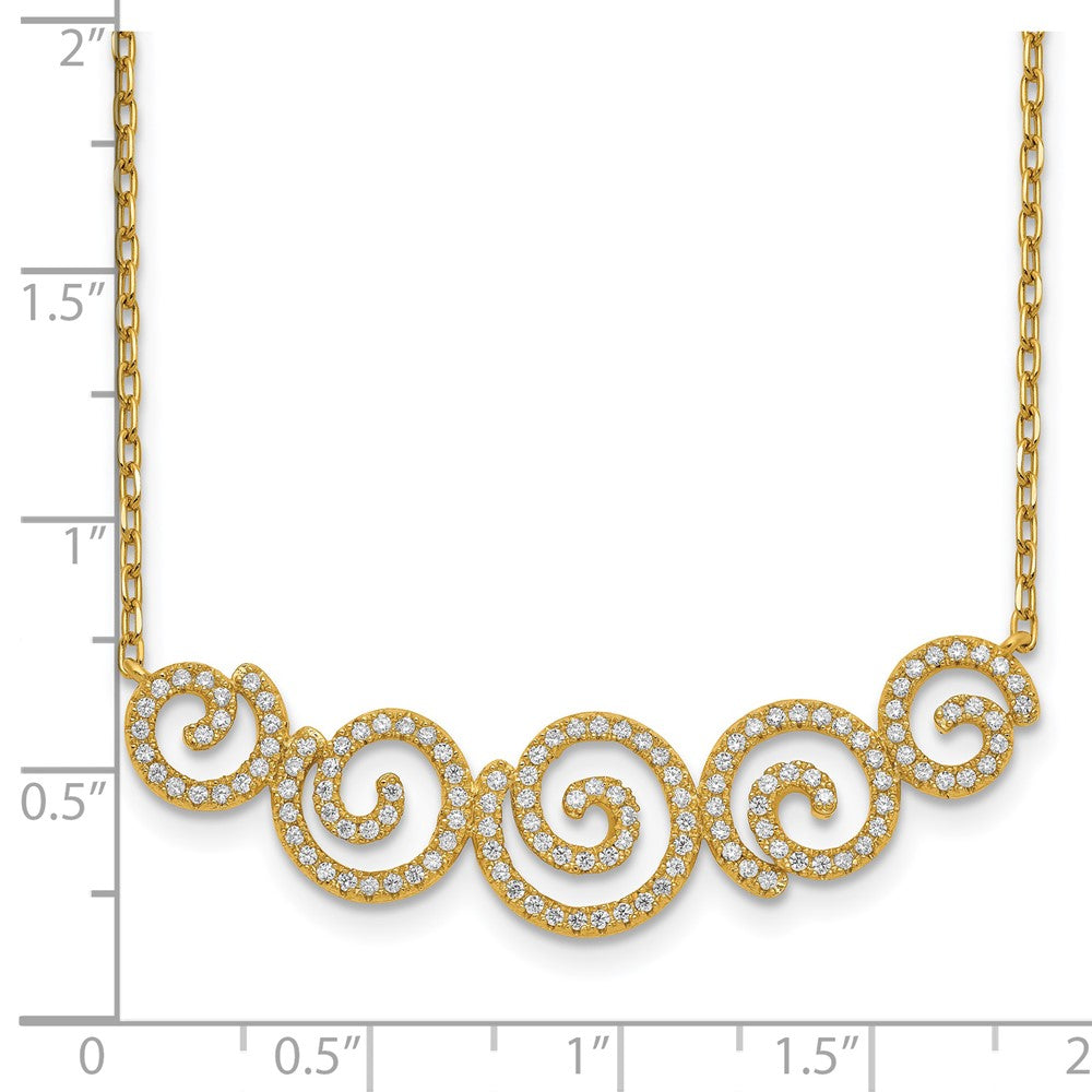 Sterling Silver Shimmer Gold-Tone Flash Gold-Plated 133 Stone Cz Swirls Necklace With 2 Inch Extender