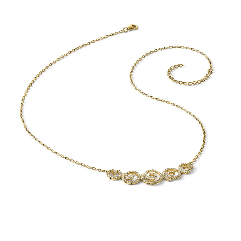 Sterling Silver Shimmer Gold-Tone Flash Gold-Plated 133 Stone Cz Swirls Necklace With 2 Inch Extender