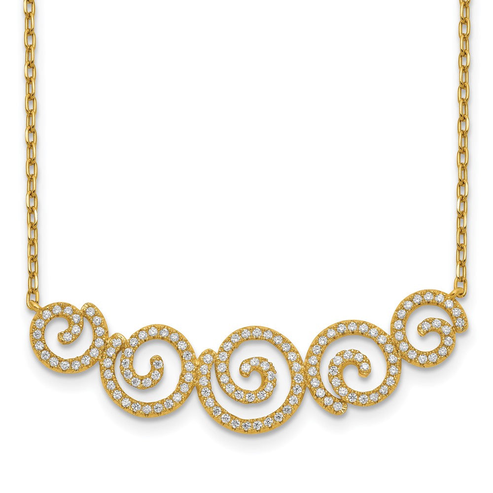 Sterling Silver Shimmer Gold-Tone Flash Gold-Plated 133 Stone Cz Swirls Necklace With 2 Inch Extender