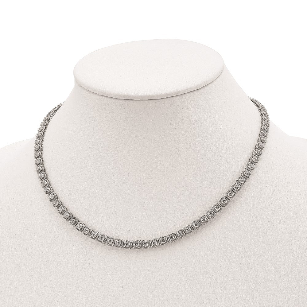 Sterling Silver Shimmer Rhodium-Plated 17 Inch 80 Stone Cz Riviera Necklace