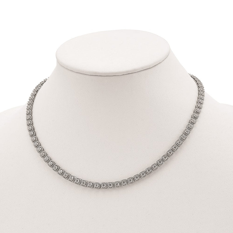 Sterling Silver Shimmer Rhodium-Plated 17 Inch 80 Stone Cz Riviera Necklace