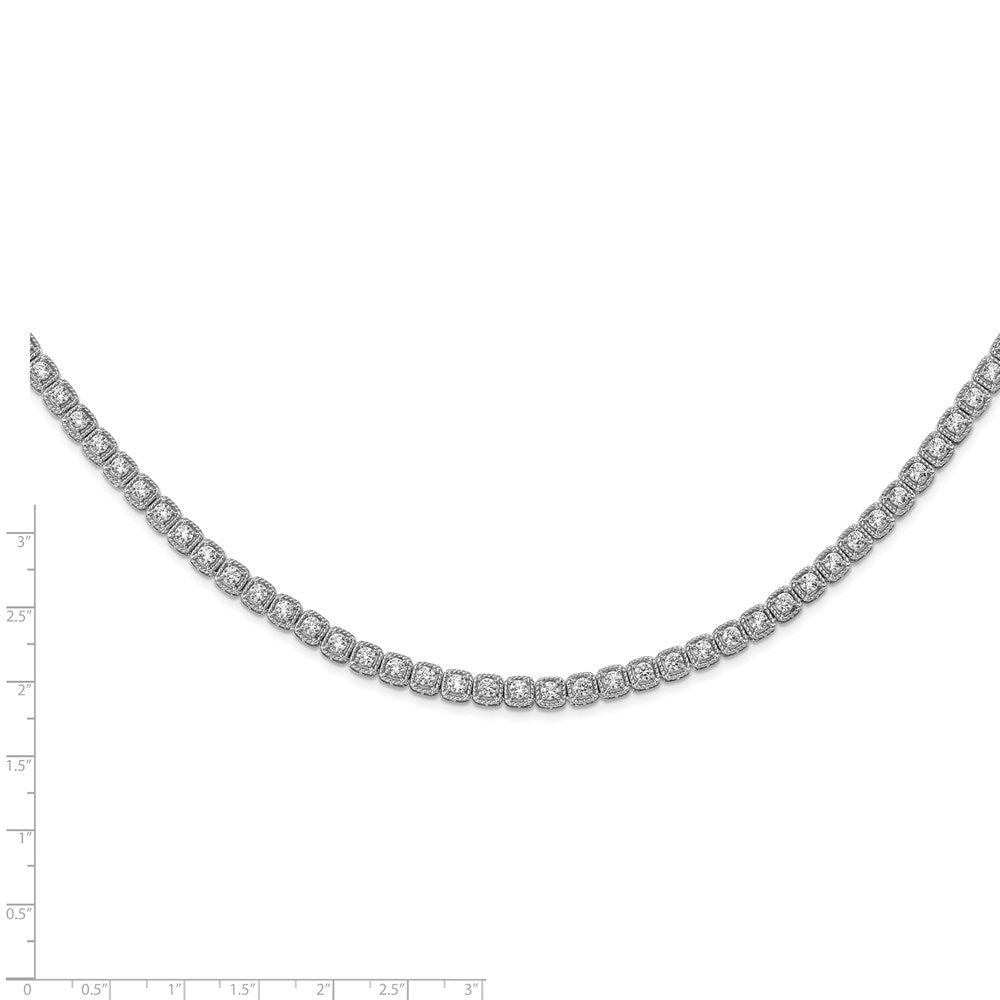 Sterling Silver Shimmer Rhodium-Plated 17 Inch 80 Stone Cz Riviera Necklace
