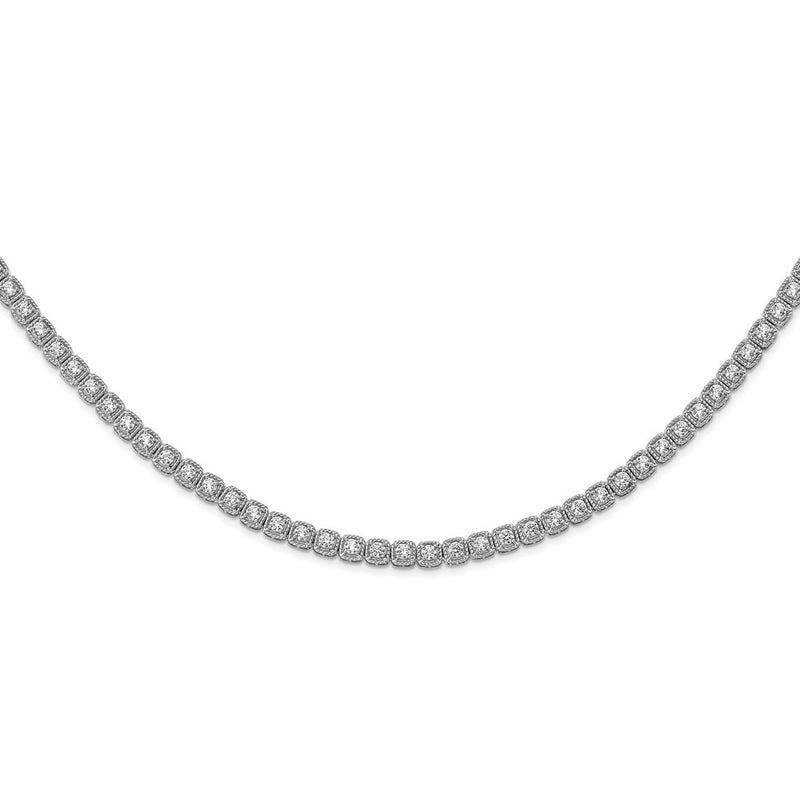 Sterling Silver Shimmer Rhodium-Plated 17 Inch 80 Stone Cz Riviera Necklace