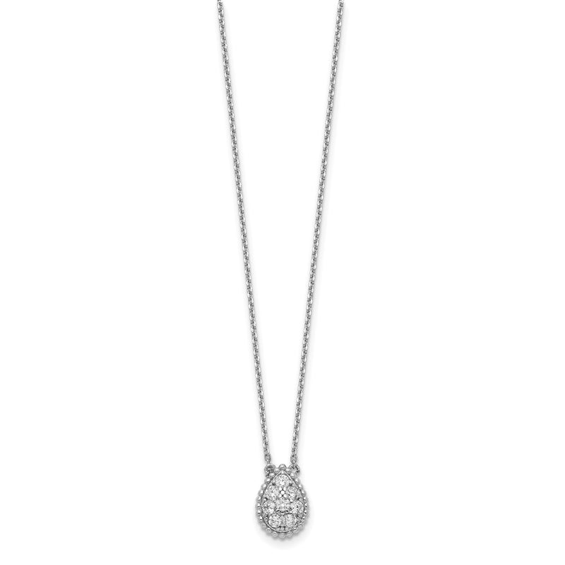 Sterling Silver Shimmer Rhodium-Plated 18 Inch 8 Stone Teardrop Cz Necklace