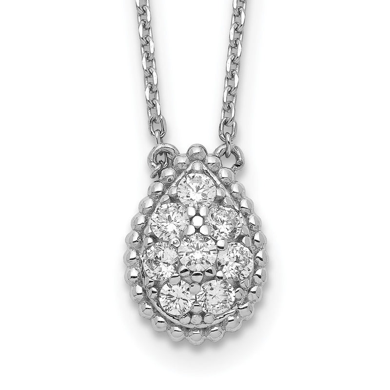 Sterling Silver Shimmer Rhodium-Plated 18 Inch 8 Stone Teardrop Cz Necklace