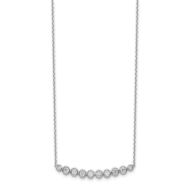 Sterling Silver Shimmer Rhodium-Plated 16 Inch 10 Stone Cz Bar Necklace With 2 Extender