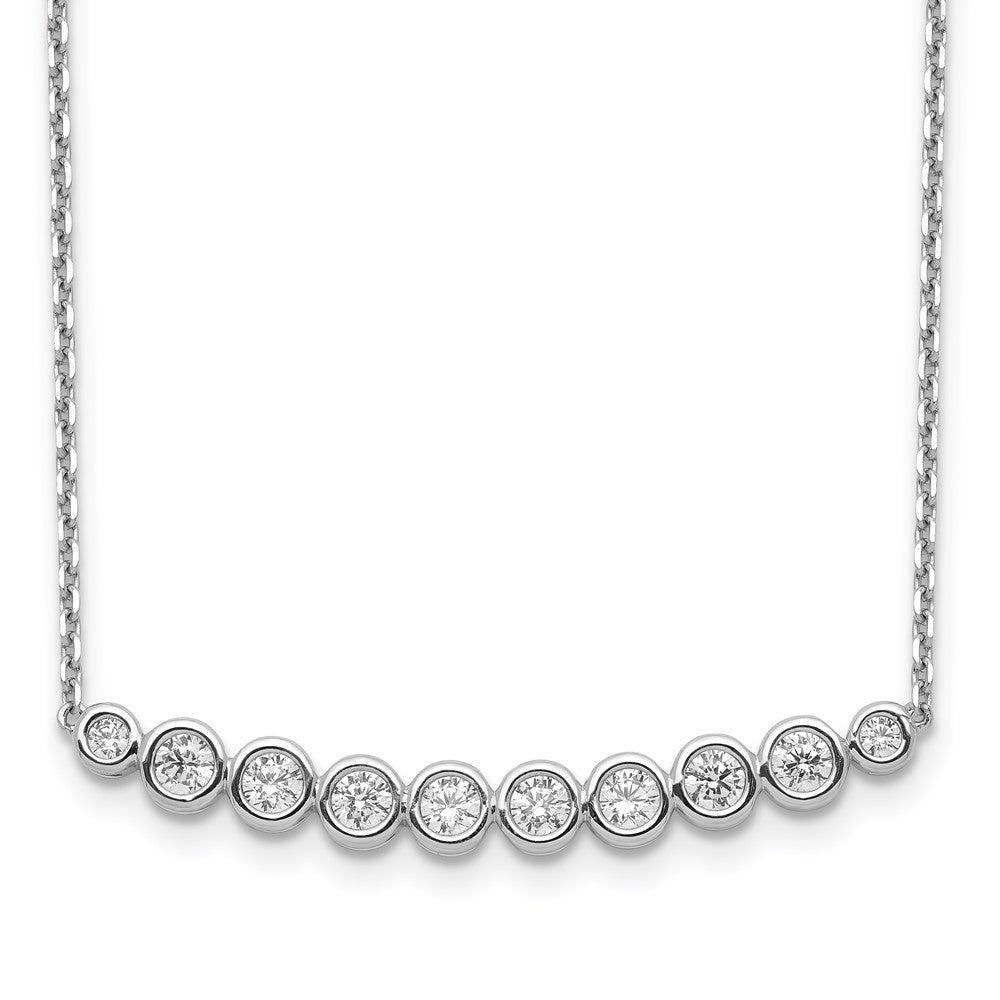 Sterling Silver Shimmer Rhodium-Plated 16 Inch 10 Stone Cz Bar Necklace With 2 Extender