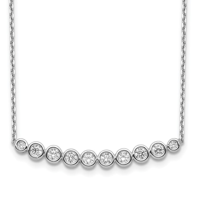 Sterling Silver Shimmer Rhodium-Plated 16 Inch 10 Stone Cz Bar Necklace With 2 Extender