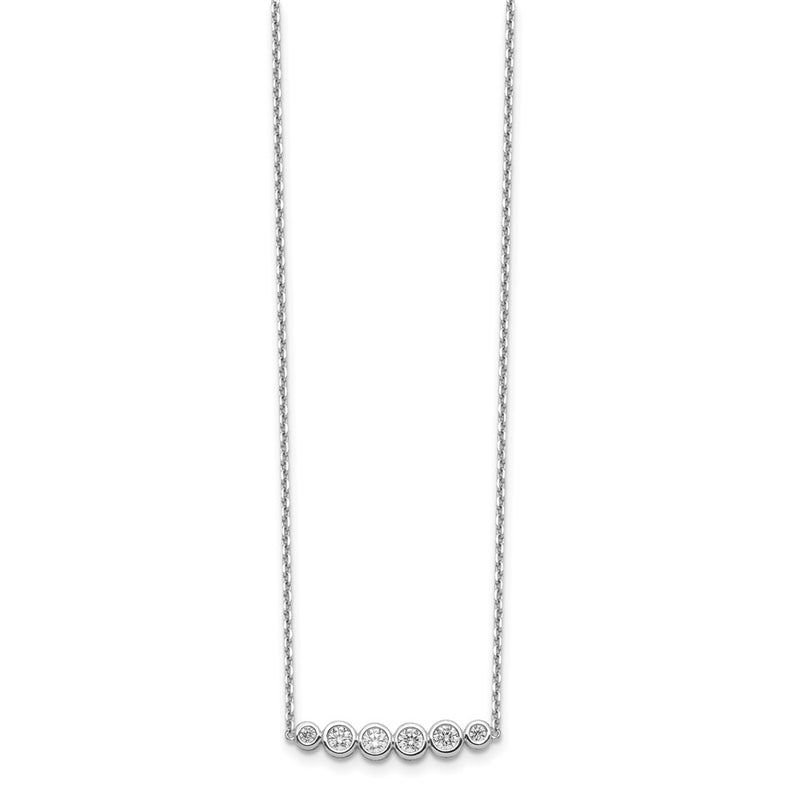 Sterling Silver Shimmer Rhodium-Plated 16 Inch 6 Stone Cz Bar Necklace With 2 Extender