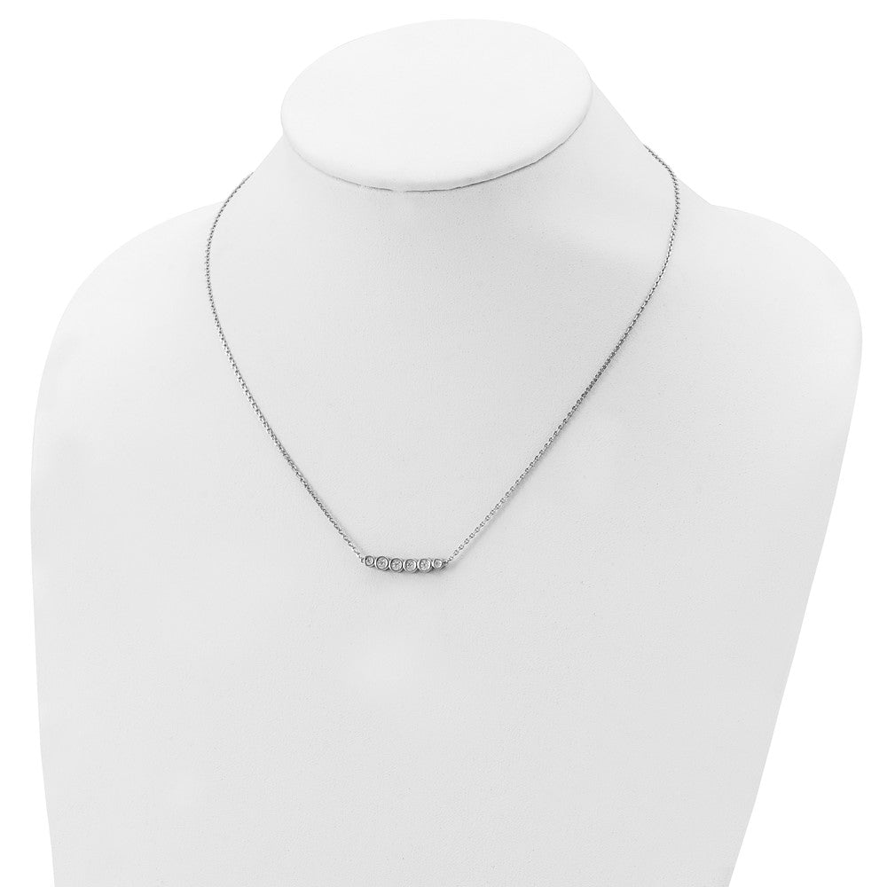 Sterling Silver Shimmer Rhodium-Plated 16 Inch 6 Stone Cz Bar Necklace With 2 Extender