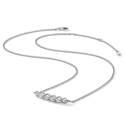 Sterling Silver Shimmer Rhodium-Plated 16 Inch 6 Stone Cz Bar Necklace With 2 Extender