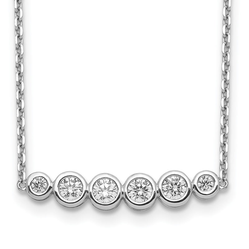 Sterling Silver Shimmer Rhodium-Plated 16 Inch 6 Stone Cz Bar Necklace With 2 Extender