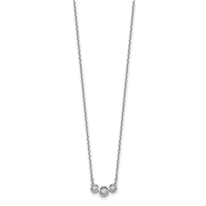Sterling Silver Shimmer Rhodium-Plated 16 Inch 3 Stone Cz Necklace With 2 Extender