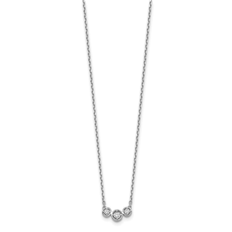 Sterling Silver Shimmer Rhodium-Plated 16 Inch 3 Stone Cz Necklace With 2 Extender
