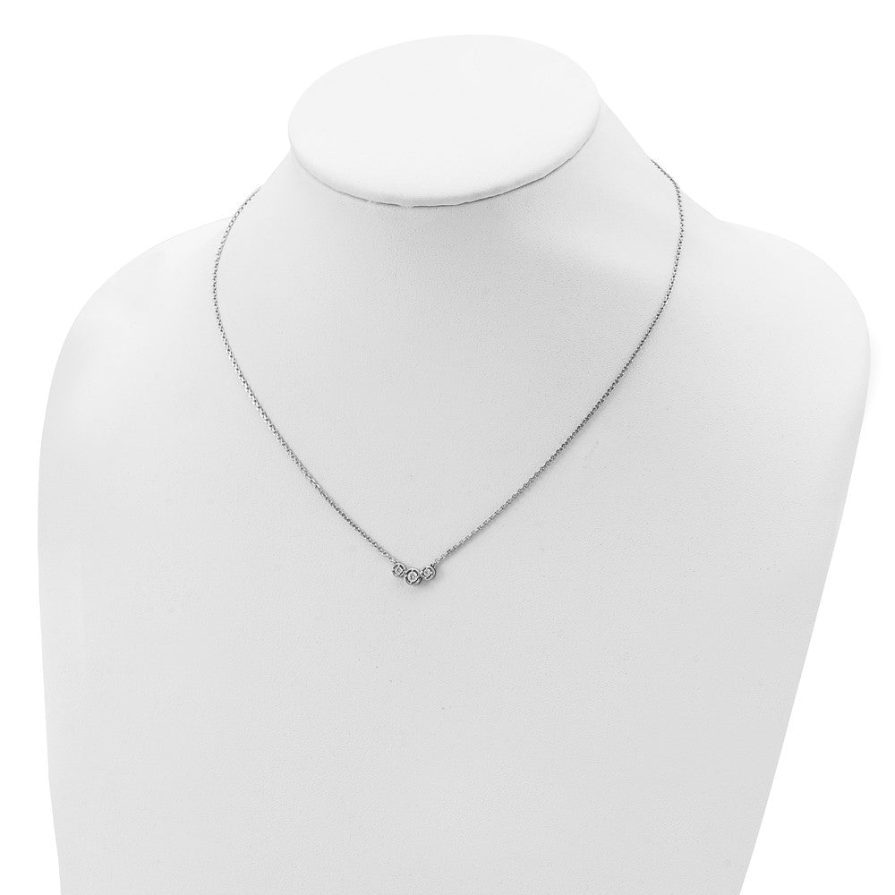 Sterling Silver Shimmer Rhodium-Plated 16 Inch 3 Stone Cz Necklace With 2 Extender