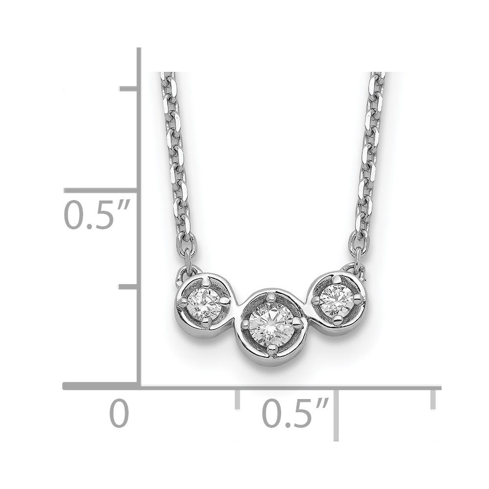 Sterling Silver Shimmer Rhodium-Plated 16 Inch 3 Stone Cz Necklace With 2 Extender