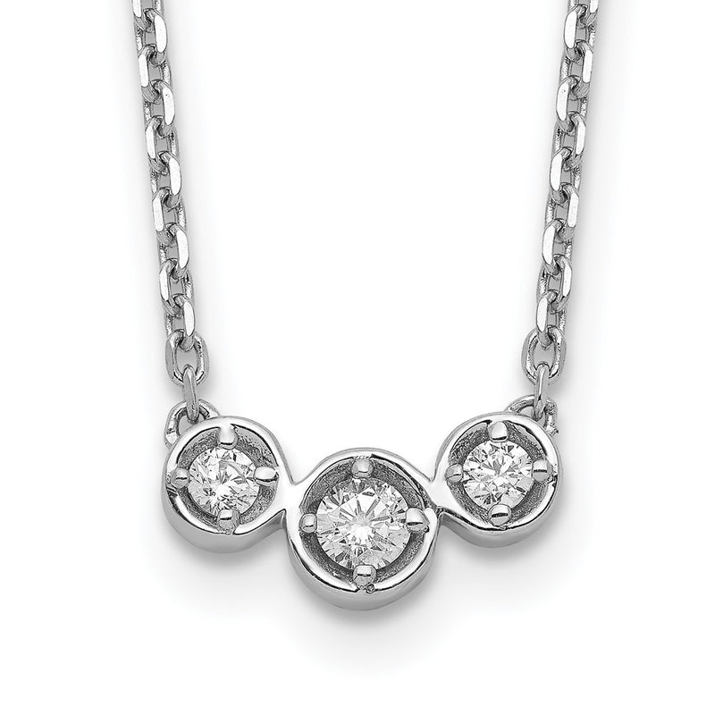 Sterling Silver Shimmer Rhodium-Plated 16 Inch 3 Stone Cz Necklace With 2 Extender