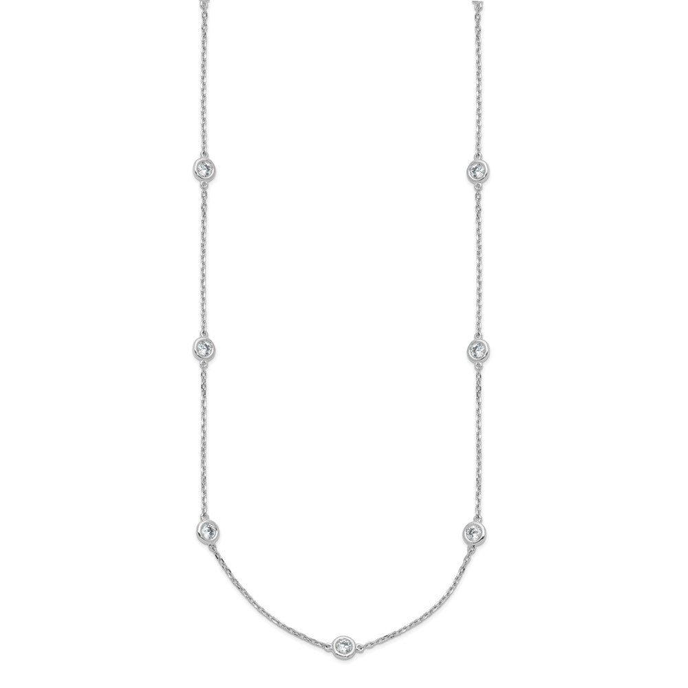 Sterling Silver Shimmer Rhodium-Plated 3mm Cz 15 Stone Station 24 Inch Necklace