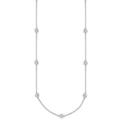 Sterling Silver Shimmer Rhodium-Plated 3mm Cz 15 Stone Station 24 Inch Necklace