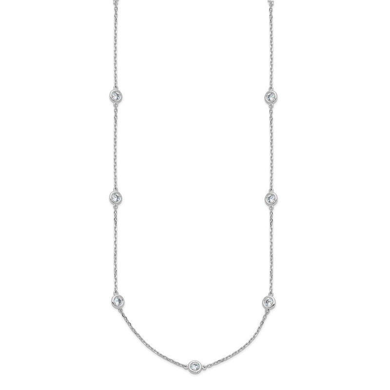 Sterling Silver Shimmer Rhodium-Plated 3mm Cz 15 Stone Station 24 Inch Necklace