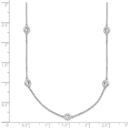 Sterling Silver Shimmer Rhodium-Plated 3mm Cz 15 Stone Station 24 Inch Necklace