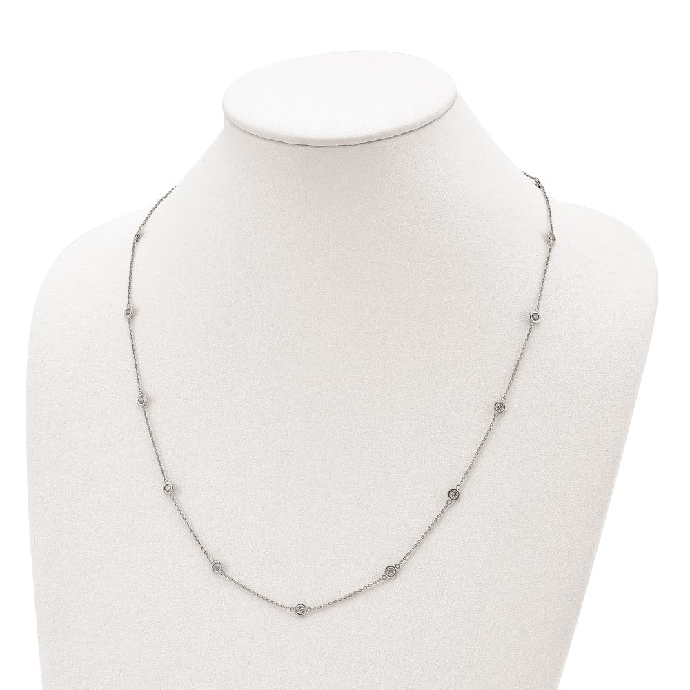 Sterling Silver Shimmer Rhodium-Plated 3mm Cz 15 Stone Station 24 Inch Necklace