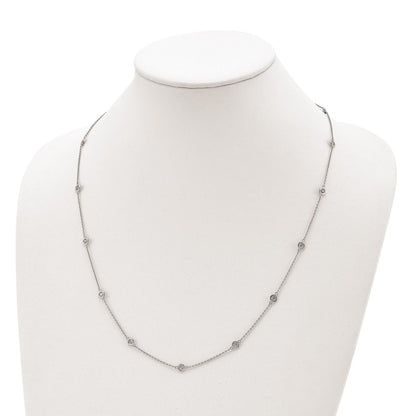 Sterling Silver Shimmer Rhodium-Plated 3mm Cz 15 Stone Station 24 Inch Necklace