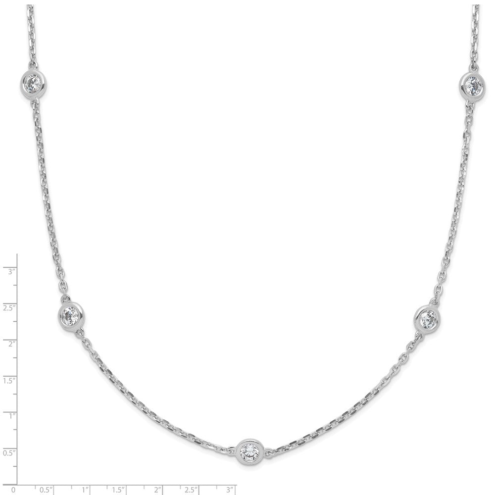 Sterling Silver Shimmer Rhodium-Plated 3mm Cz 15 Stone Station 24 Inch Necklace