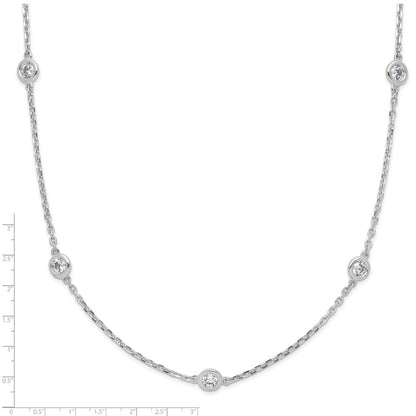 Sterling Silver Shimmer Rhodium-Plated 3mm Cz 15 Stone Station 24 Inch Necklace