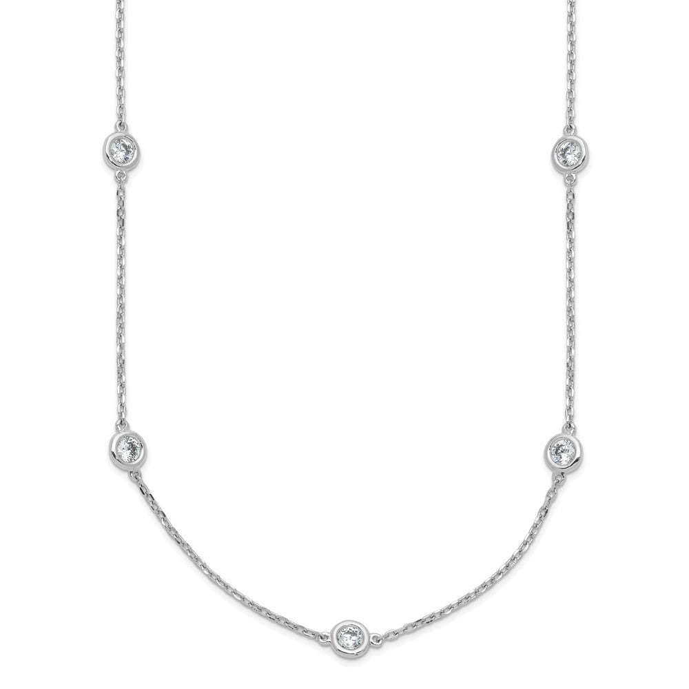 Sterling Silver Shimmer Rhodium-Plated 3mm Cz 15 Stone Station 24 Inch Necklace