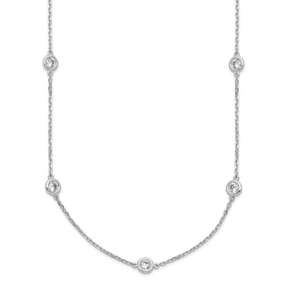 Sterling Silver Shimmer Rhodium-Plated 3mm Cz 15 Stone Station 24 Inch Necklace