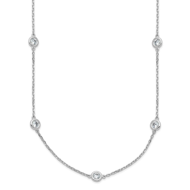 Sterling Silver Shimmer Rhodium-Plated 3mm Cz 15 Stone Station 24 Inch Necklace