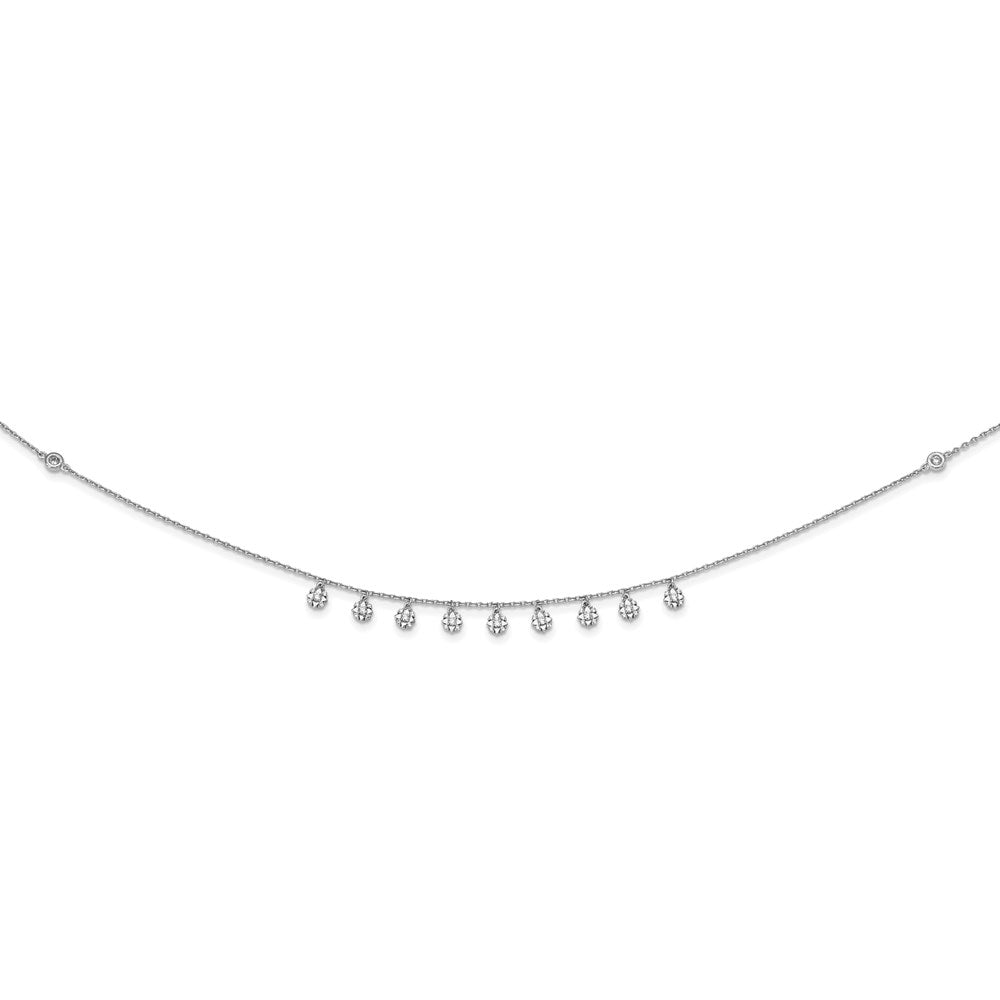 Sterling Silver Shimmer Rhodium-Plated 18 Inch 48 Stone 11 Star Stations Cz Necklace