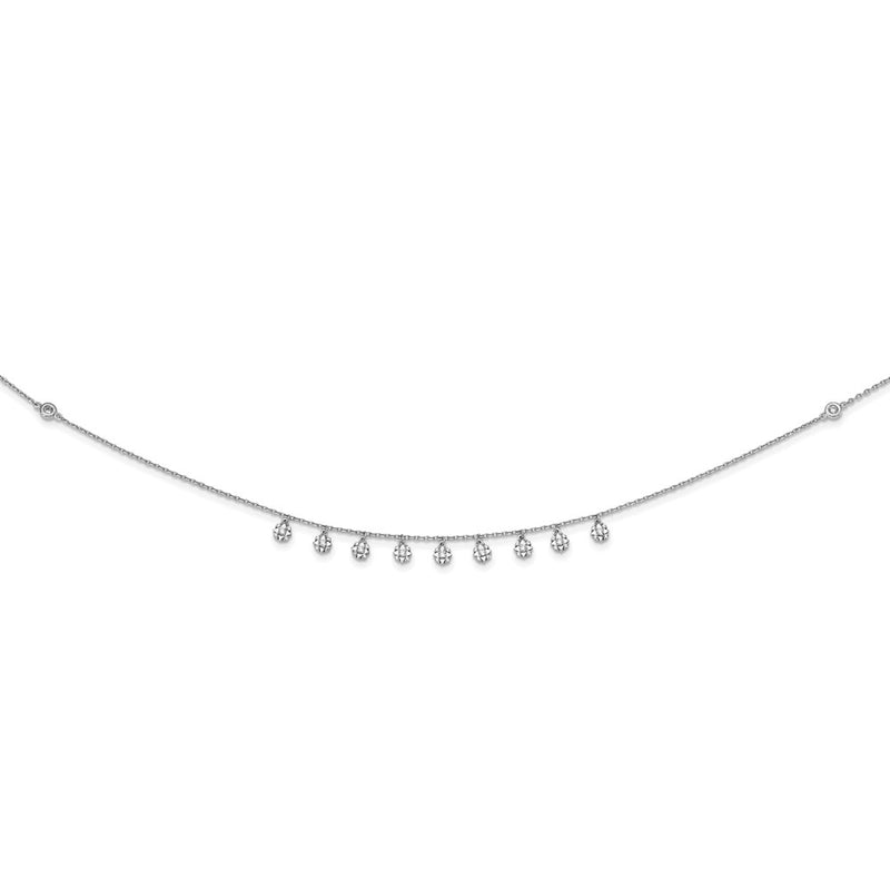 Sterling Silver Shimmer Rhodium-Plated 18 Inch 48 Stone 11 Star Stations Cz Necklace
