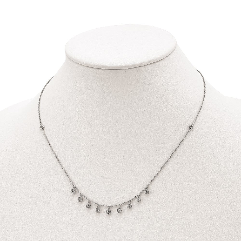 Sterling Silver Shimmer Rhodium-Plated 18 Inch 48 Stone 11 Star Stations Cz Necklace
