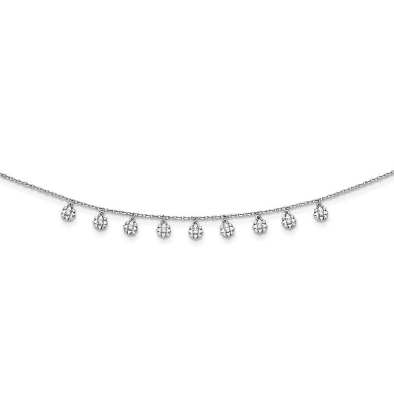 Sterling Silver Shimmer Rhodium-Plated 18 Inch 48 Stone 11 Star Stations Cz Necklace