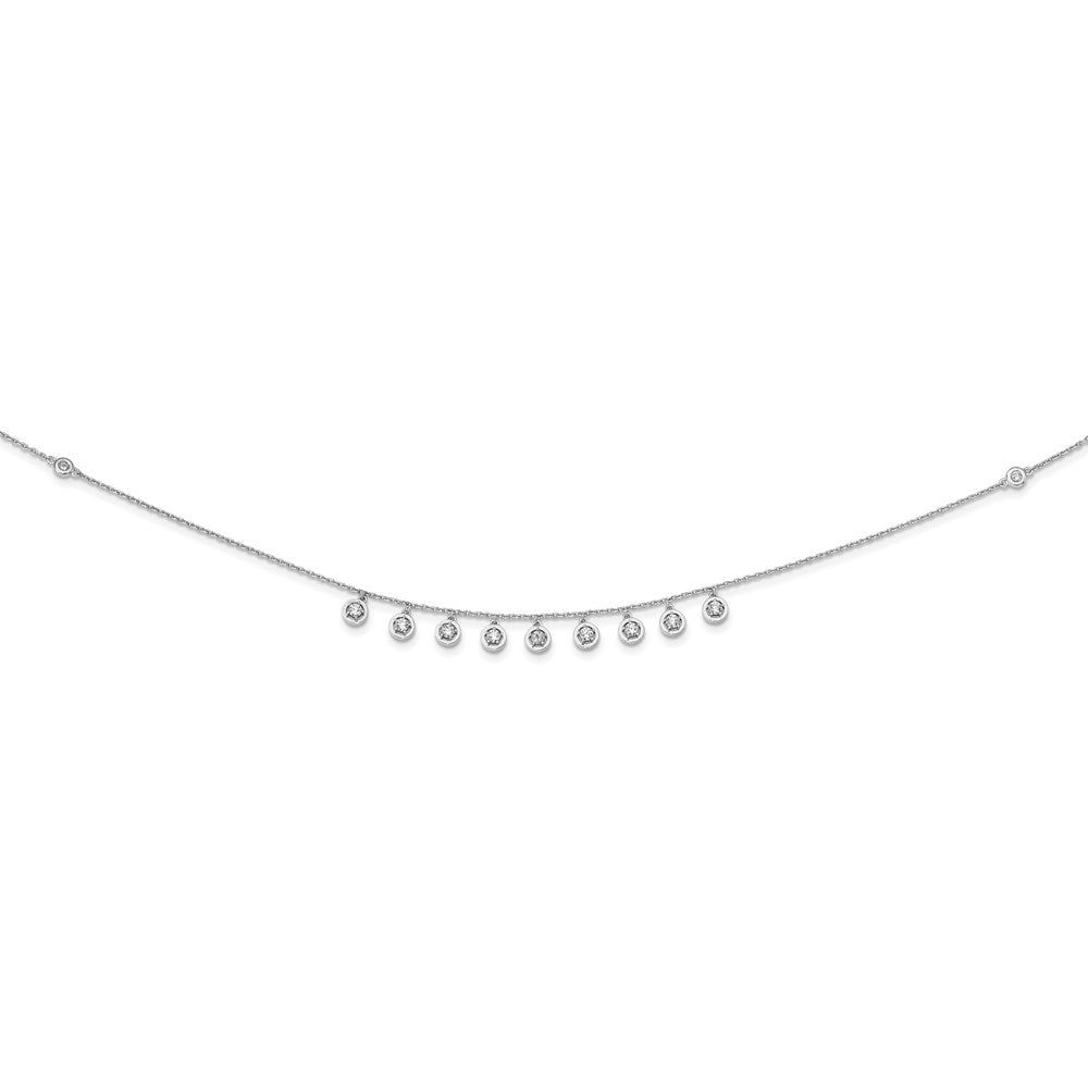 Sterling Silver Shimmer Rhodium-Plated 18 Inch 11 Stone Station Cz Necklace