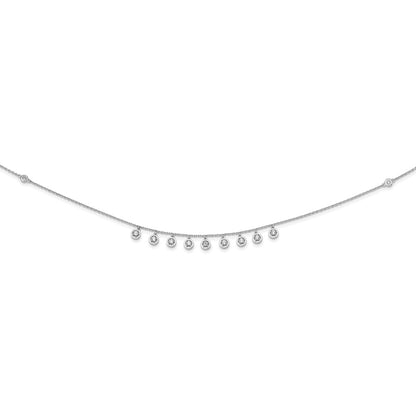 Sterling Silver Shimmer Rhodium-Plated 18 Inch 11 Stone Station Cz Necklace