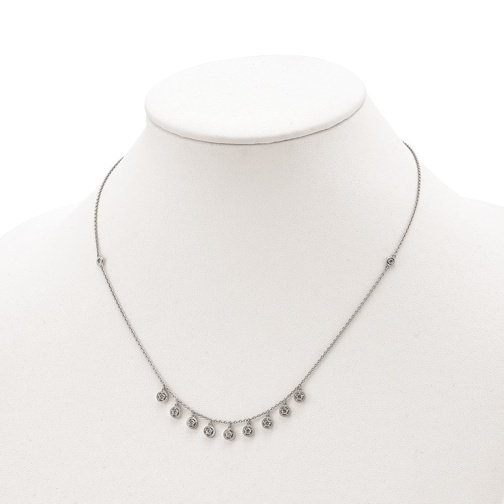 Sterling Silver Shimmer Rhodium-Plated 18 Inch 11 Stone Station Cz Necklace
