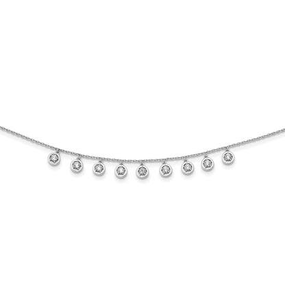 Sterling Silver Shimmer Rhodium-Plated 18 Inch 11 Stone Station Cz Necklace