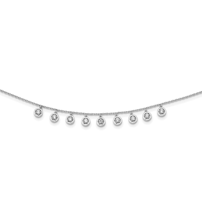 Sterling Silver Shimmer Rhodium-Plated 18 Inch 11 Stone Station Cz Necklace