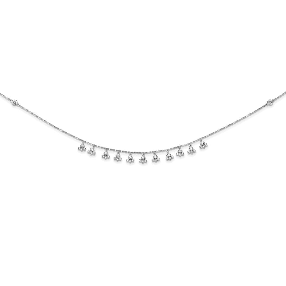 Sterling Silver Shimmer Rhodium-Plated 18 Inch 46 Stone 13 Cluster Stations Cz Necklace