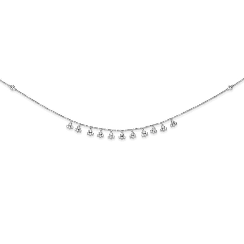 Sterling Silver Shimmer Rhodium-Plated 18 Inch 46 Stone 13 Cluster Stations Cz Necklace