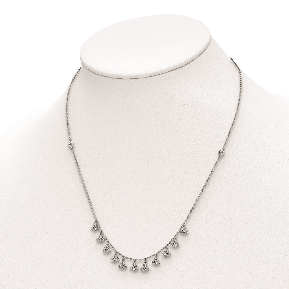 Sterling Silver Shimmer Rhodium-Plated 18 Inch 46 Stone 13 Cluster Stations Cz Necklace