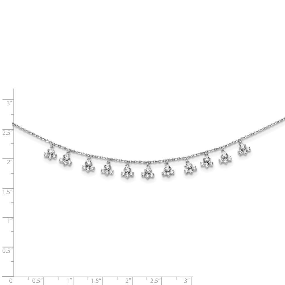 Sterling Silver Shimmer Rhodium-Plated 18 Inch 46 Stone 13 Cluster Stations Cz Necklace